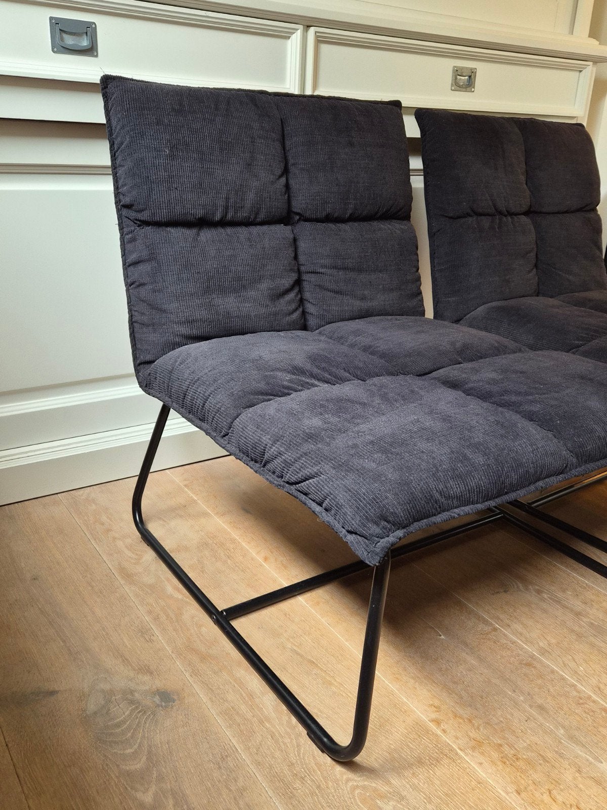 Set van 2 zwarte stoelen / rib stof / fauteuils, Ophalen, Gebruikt, Twee, Modern, Industrieel