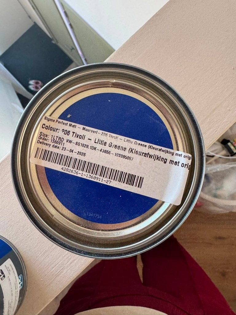 1 liter Tivoli little green gemengd met sigma perfect Matt, Doe-het-zelf en Verbouw, Ophalen, Blauw, Nieuw, Verf