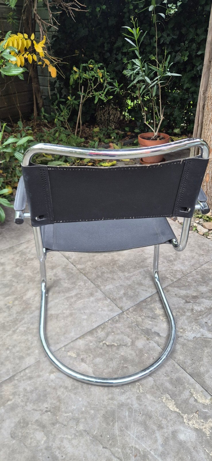 Bauhaus Cantilever buisstoel chrome/zwart leer, Ophalen, Gebruikt, Modern, Industrieel, Zwart