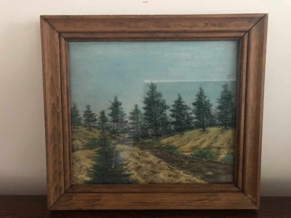 Lijst kader schilderij sparren dennen bomen landschap Wasco, Ophalen of Verzenden