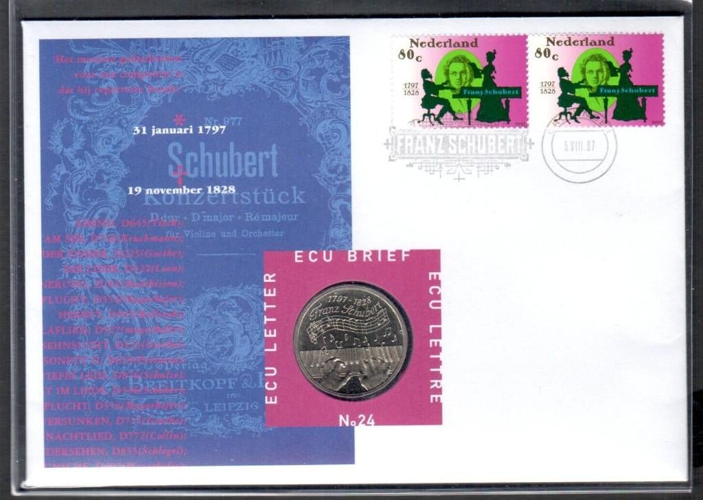 Penning - Ecu Brief 24 - FRANZ PETER SCHUBERT  1997., Postzegels en Munten, Ophalen of Verzenden, Overige materialen, Nederland