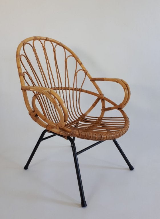 Vintage rotan stoel Rohe Noordwolde, Huis en Inrichting, Ophalen, Gebruikt, Mid century, Bruin