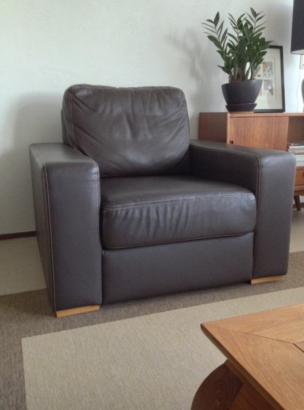 Comfortabele leren fauteuil – donkerbruin, Gebruikt, Ophalen of Verzenden, 75 tot 100 cm, Leer