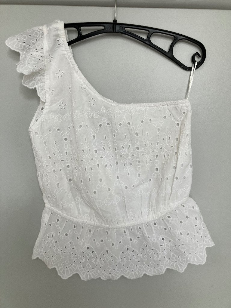 Witte One Shoulder Top met Broderie patroon maat M, Maat 38/40 (M), Wit, Ophalen of Verzenden, Zonder mouw