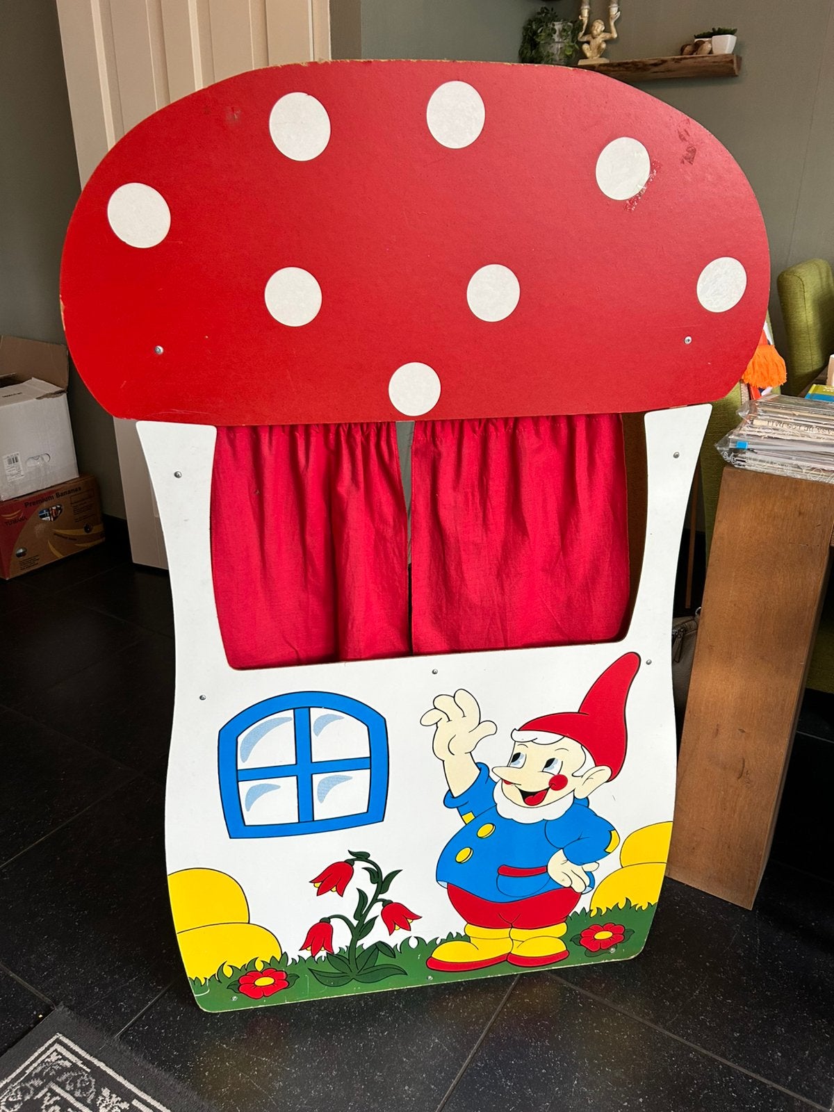 Leuke vintage Paddestoel kabouter Poppenkast, Ophalen, Gebruikt, Overige typen