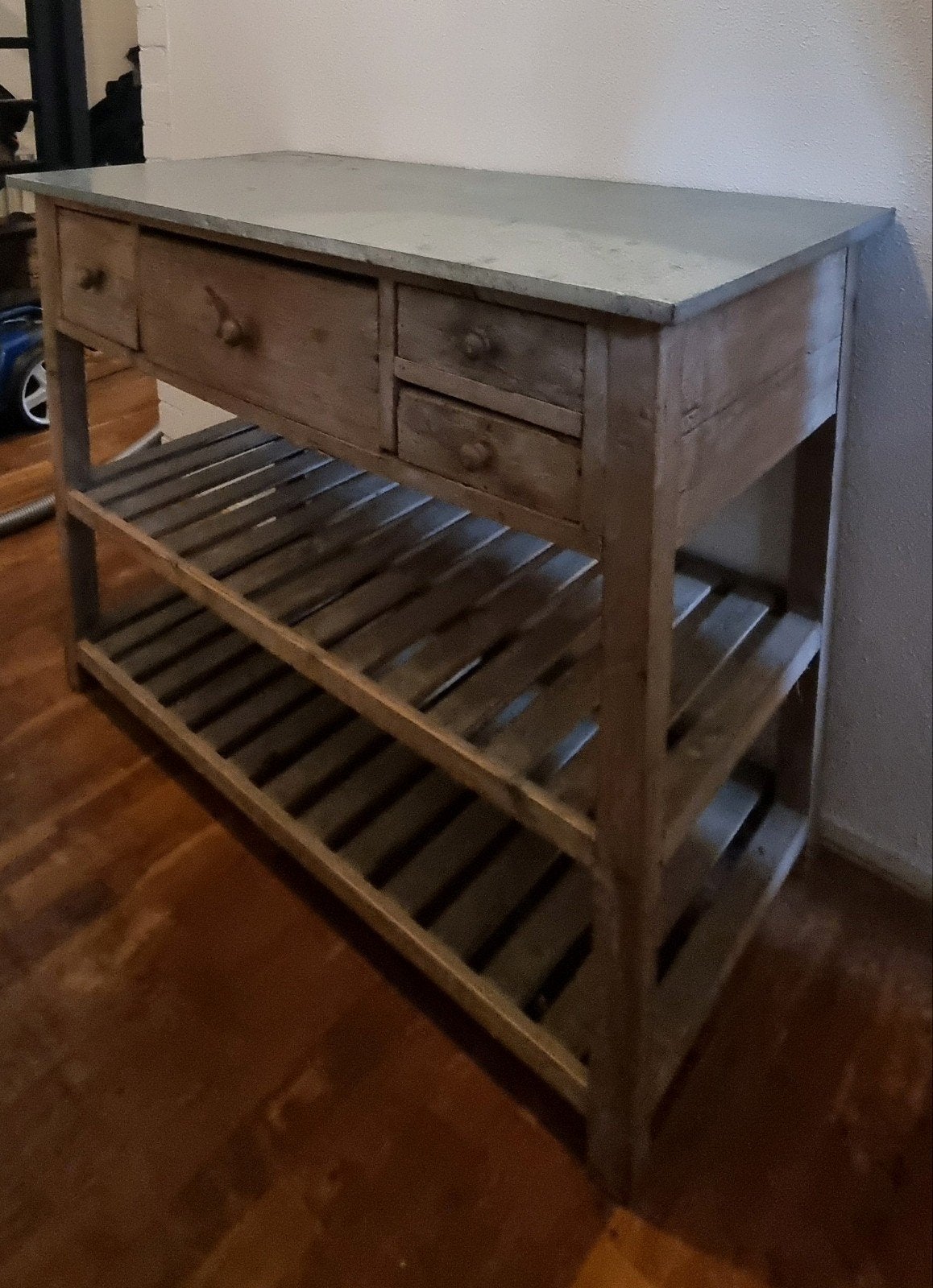 Tafel met zinken blad, Ophalen, Gebruikt, 100 tot 150 cm, 25 tot 50 cm