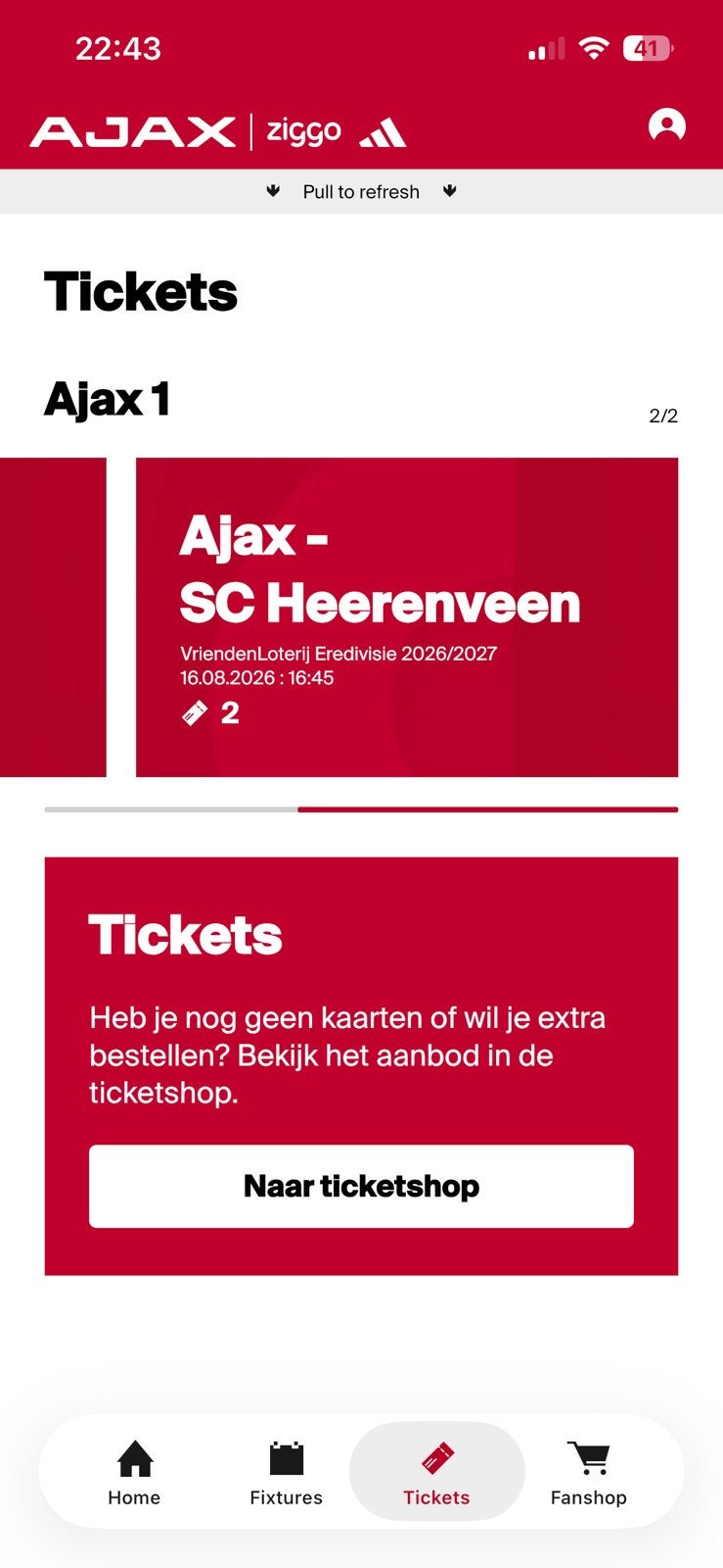2 tickets naast elkaar lange zijde Ajax - Heerenveen, Twee personen