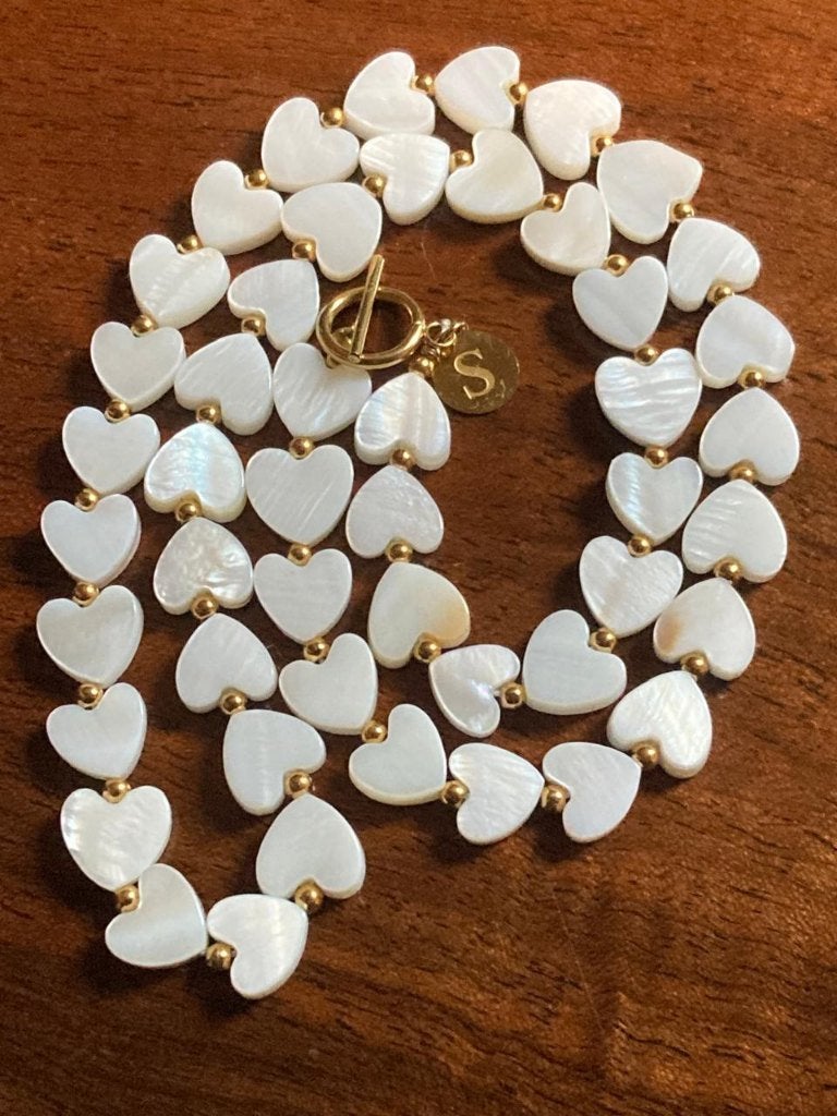 Echte Parelmoer Hartjes Ketting met Toggle Sluiting 43cm, Ophalen of Verzenden, Zo goed als nieuw, Overige materialen