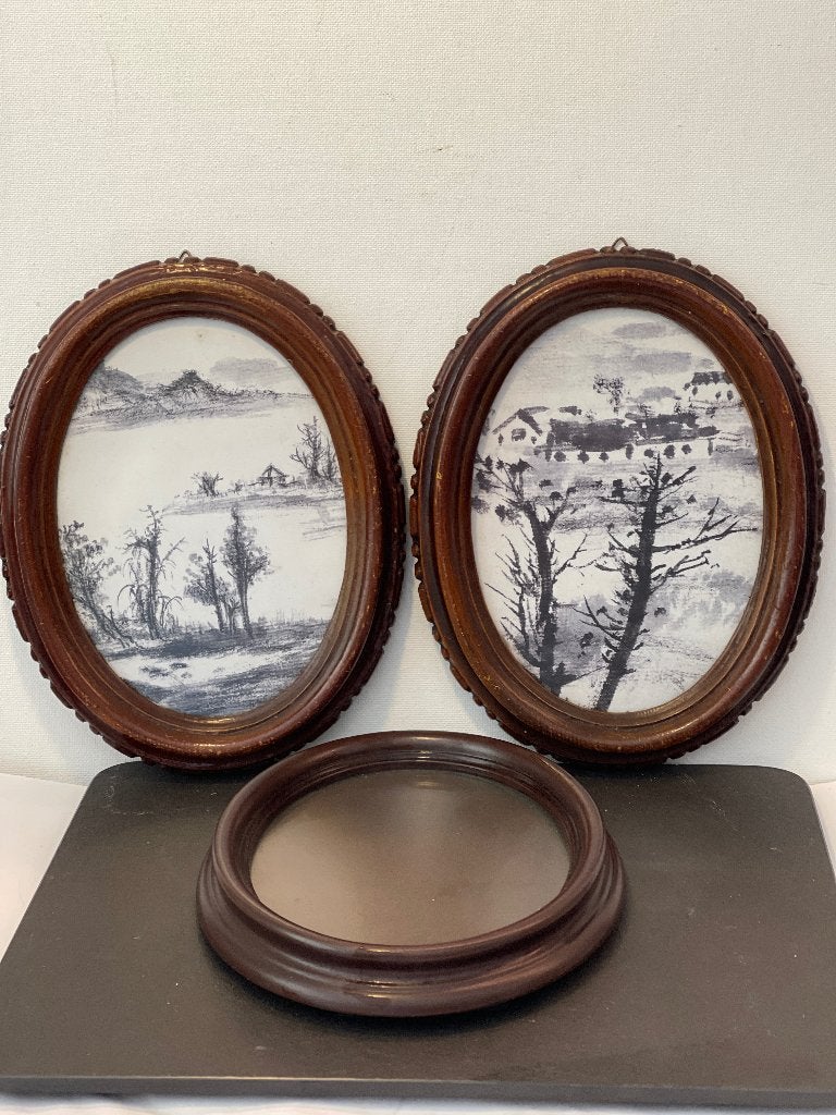 3x vintage ovalen lijstjes, Antiek en Kunst, Ophalen of Verzenden