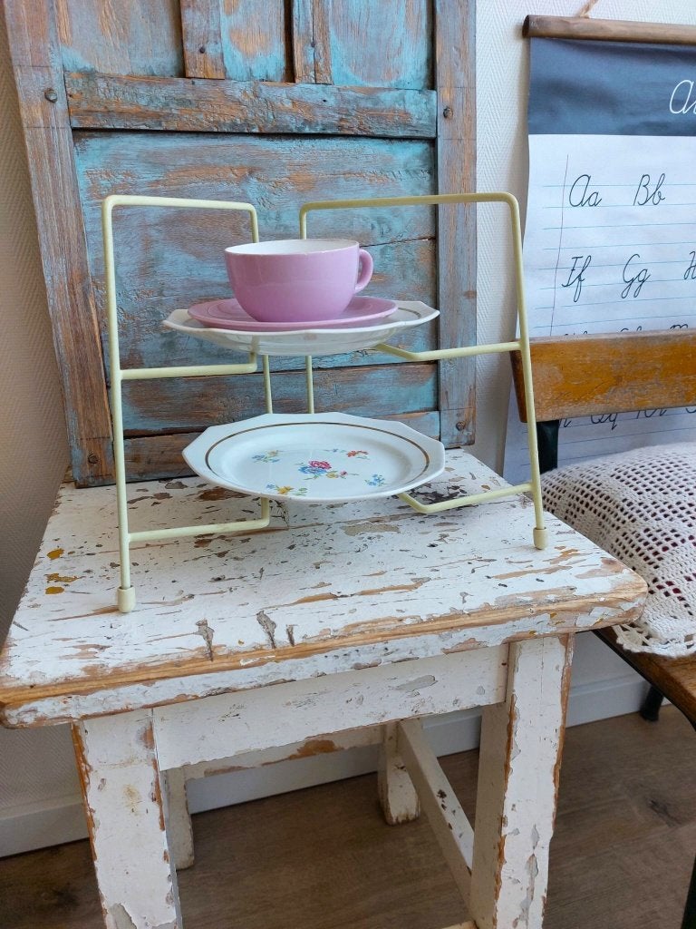 Vintage pastelgeel bordenrek, Ophalen of Verzenden