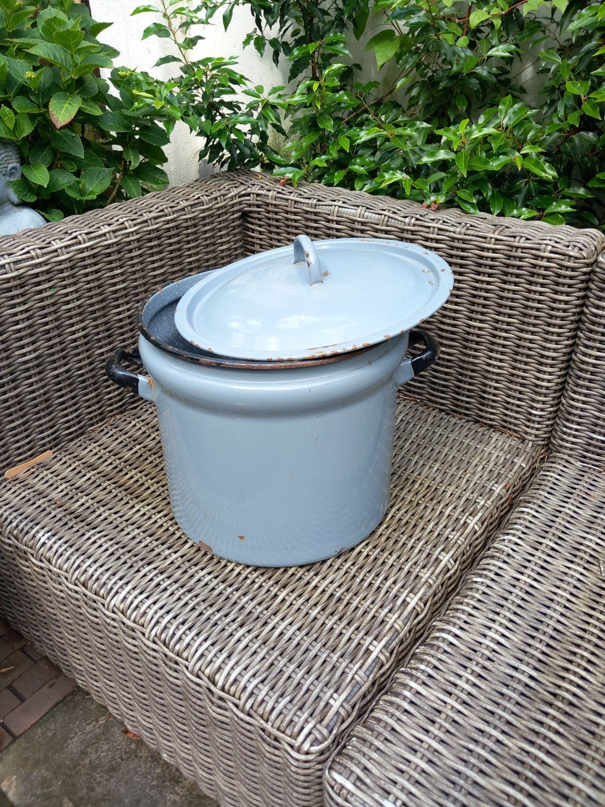 Vintage geëmailleerde pan met deksel - grijs, Ophalen