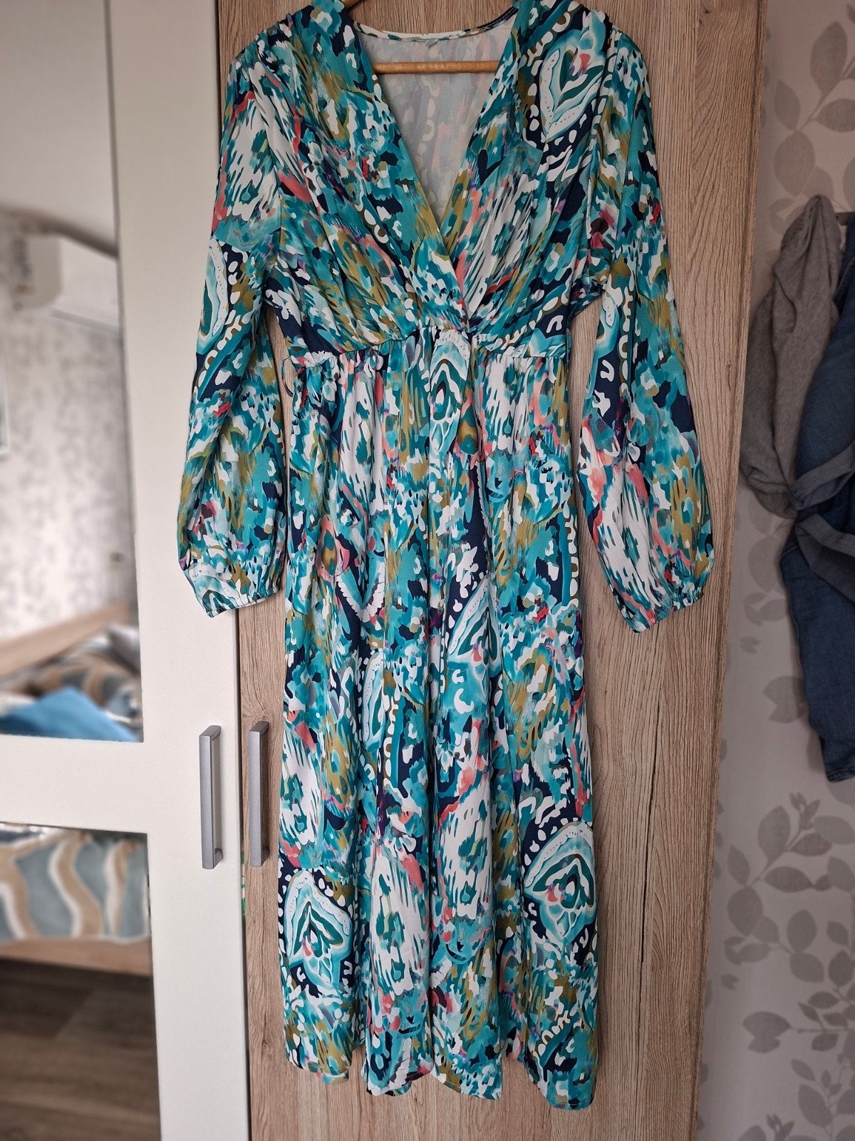 Zomerjurk met abstracte print - Maat L, Maat 38/40 (M), Meerkleurig, Ophalen of Verzenden, Onder de knie