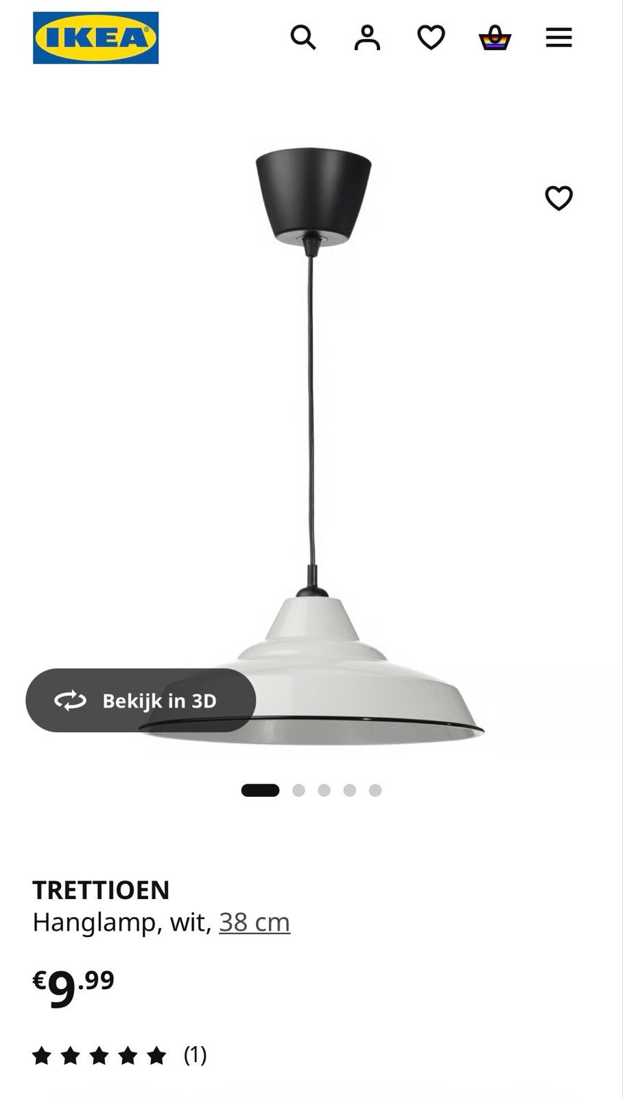 2x IKEA TRETIOEN Hanglampen, wit, 38 cm - Nieuw in verpakkin, Ophalen, Nieuw, Metaal, E27 (groot)