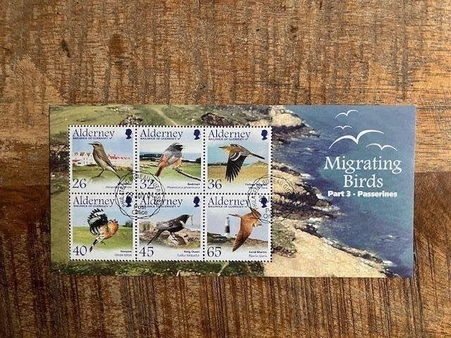 Alderney 2004 Blok Migrating Birds 3/Passerines, Verzenden, Gestempeld
