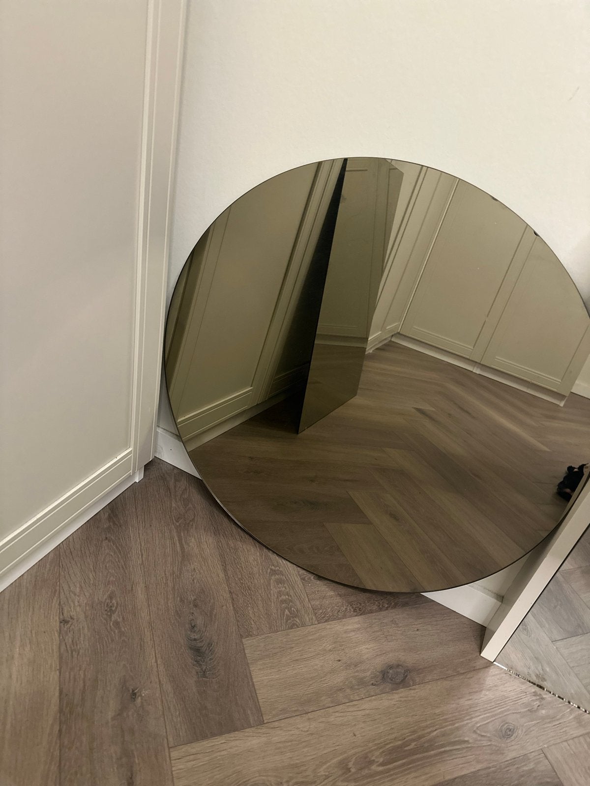 Ronde spiegel met donker bronzen glas, Ophalen, Rond, Zo goed als nieuw, 75 tot 100 cm