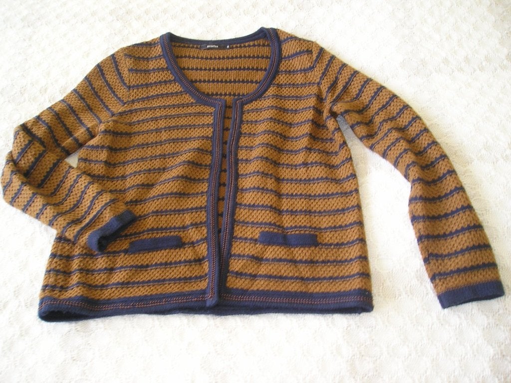 bruin/blauw vest Promiss maat 46, Ophalen, Promiss, Bruin, Maat 46/48 (XL) of groter