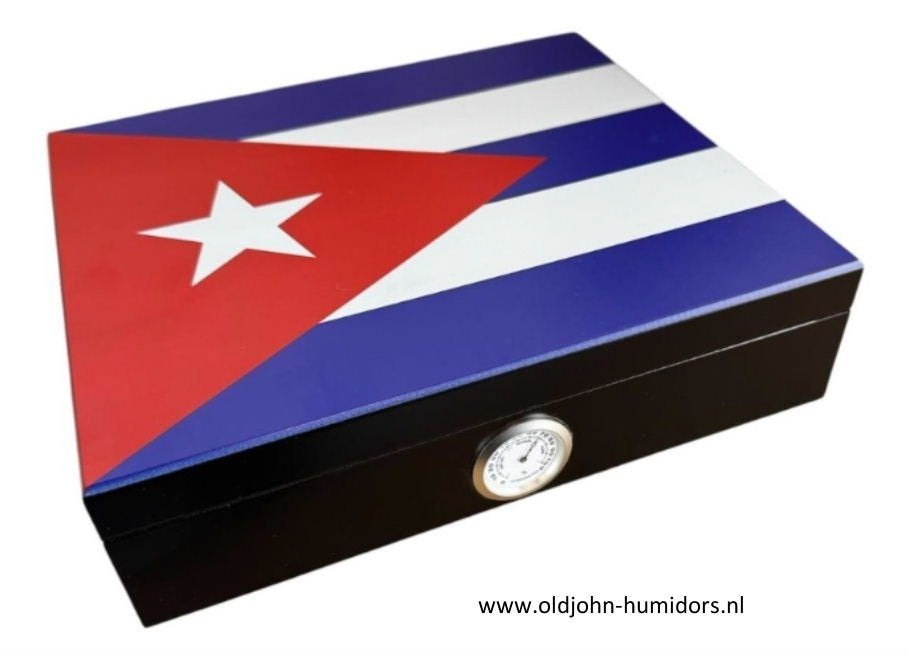 HUMIDOR CUBA VLAG  HYGOMETER AAN BUIJTENZIJDE AFLEESBAAR h39, Verzenden, Nieuw, Tabaksdoos of Verpakking