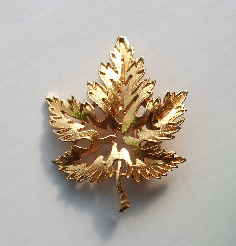 Broche  Esdoornblad. Verguld. Jaren '60,, Overige materialen, 4 tot 7 cm, Ophalen of Verzenden, Zo goed als nieuw
