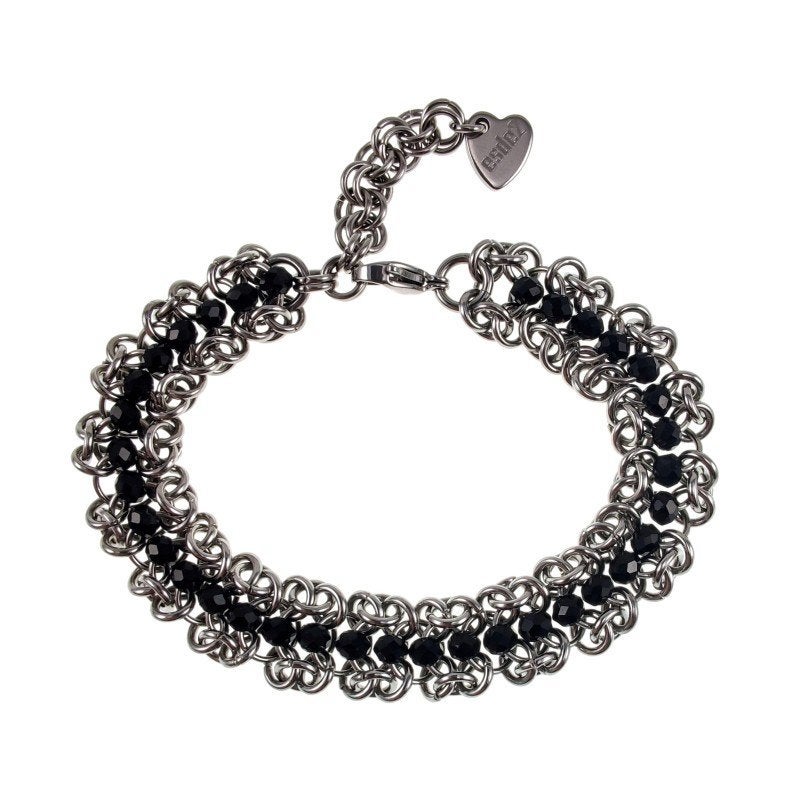 Europese Weeftechniek Armband RVS + Zwarte Kristallen  Dames, Sieraden, Tassen en Uiterlijk, Armbanden, Met kristal, Staal, Birgitta-Gracht 33, 6465 EL Kerkrade, Nederland