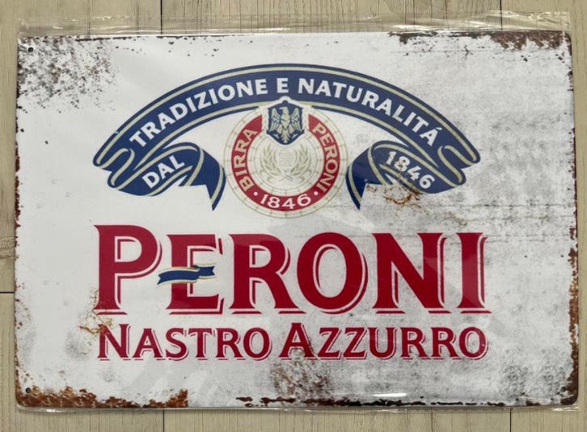 Metalen wandbord Peroni Bier Italie 20x30 cm., Ophalen of Verzenden, Zo goed als nieuw, Reclamebord