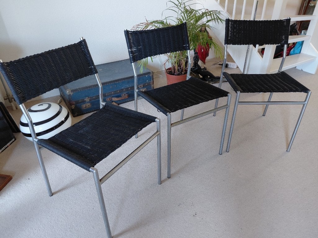 3 x Martin Visser SE05 eetkamerstoelen, Nederlands design, Ophalen, Gebruikt, Drie, Zwart