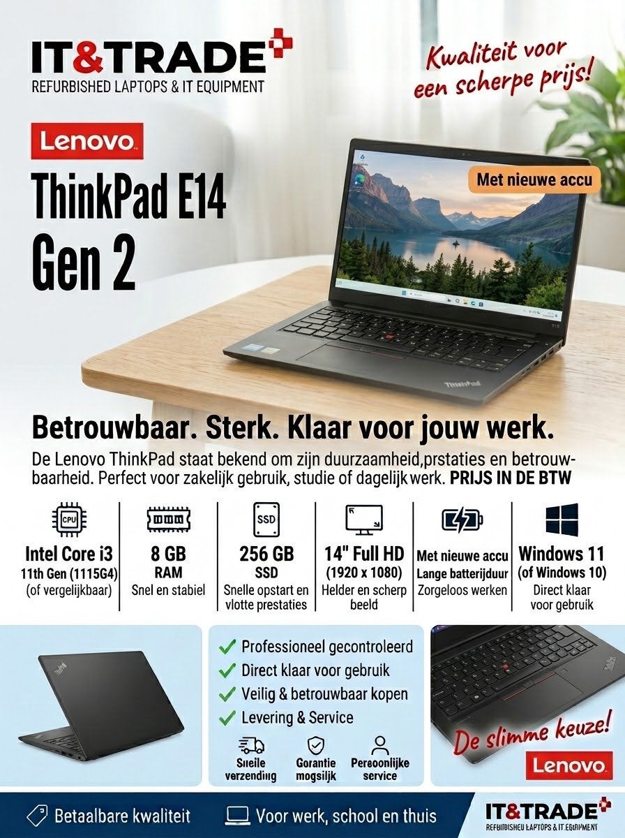 Lenovo ThinkPad E14 Gen2 | i3-11th |8GB |256GB | Nieuwe Accu