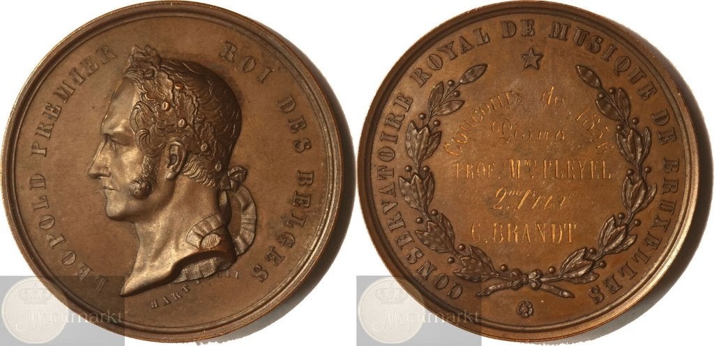 België - Historiepenning z.j. (1856) Brussel: 2e Prijs Piano, Ophalen of Verzenden, Brons, Buitenland