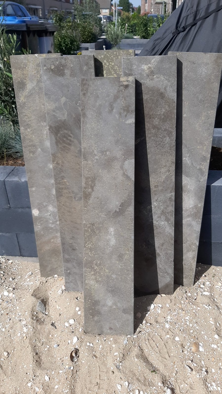 Set van 6 natuurstenen afdekplaten 100x20x3 cm – grijstint, Ophalen, Zo goed als nieuw, Minder dan 5 m², Beton
