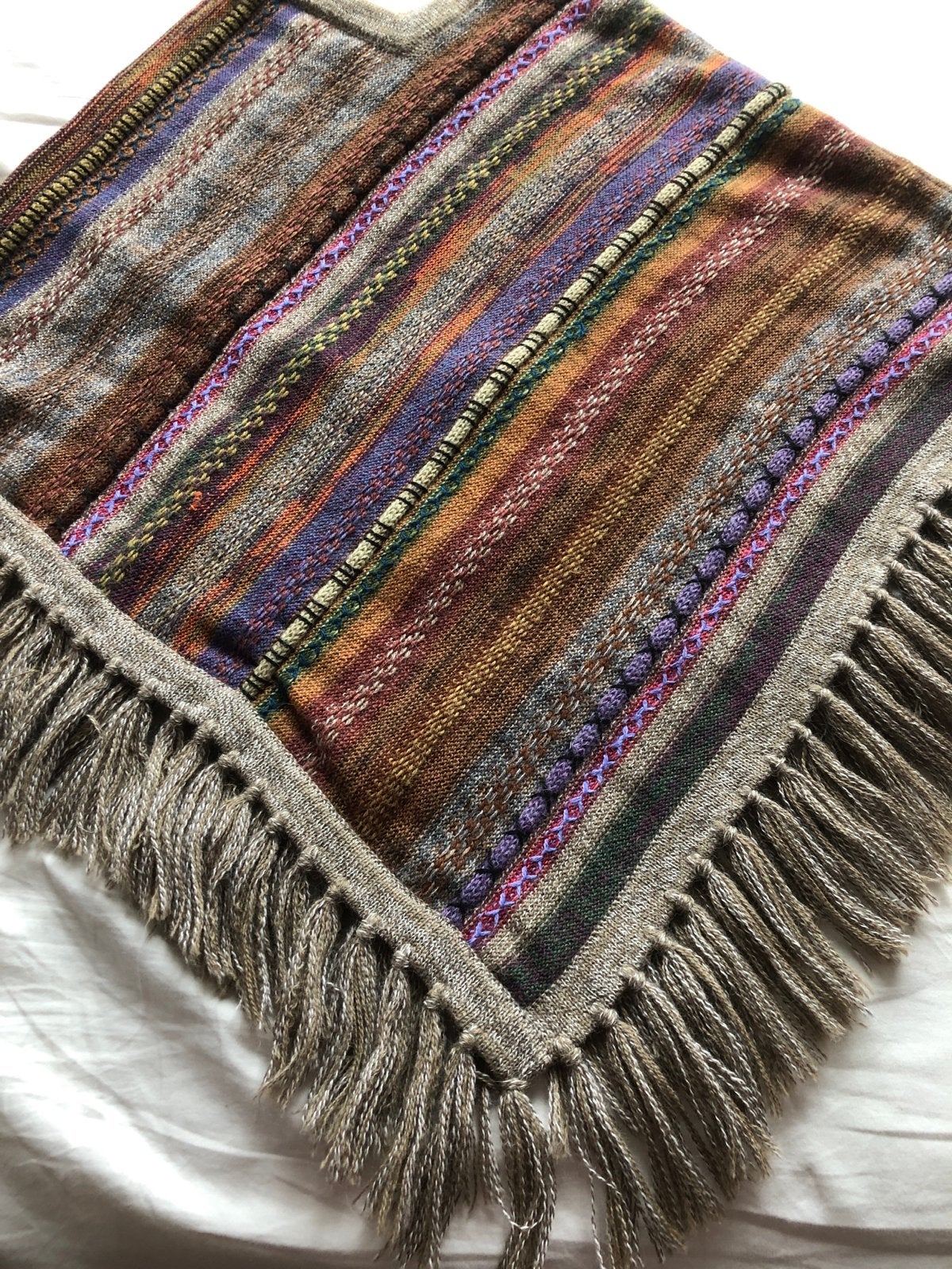 Pure Baby Alpaca Poncho - Handgemaakt in Peru, Ophalen of Verzenden, Zo goed als nieuw, Maat 42/44 (L), Meerkleurig