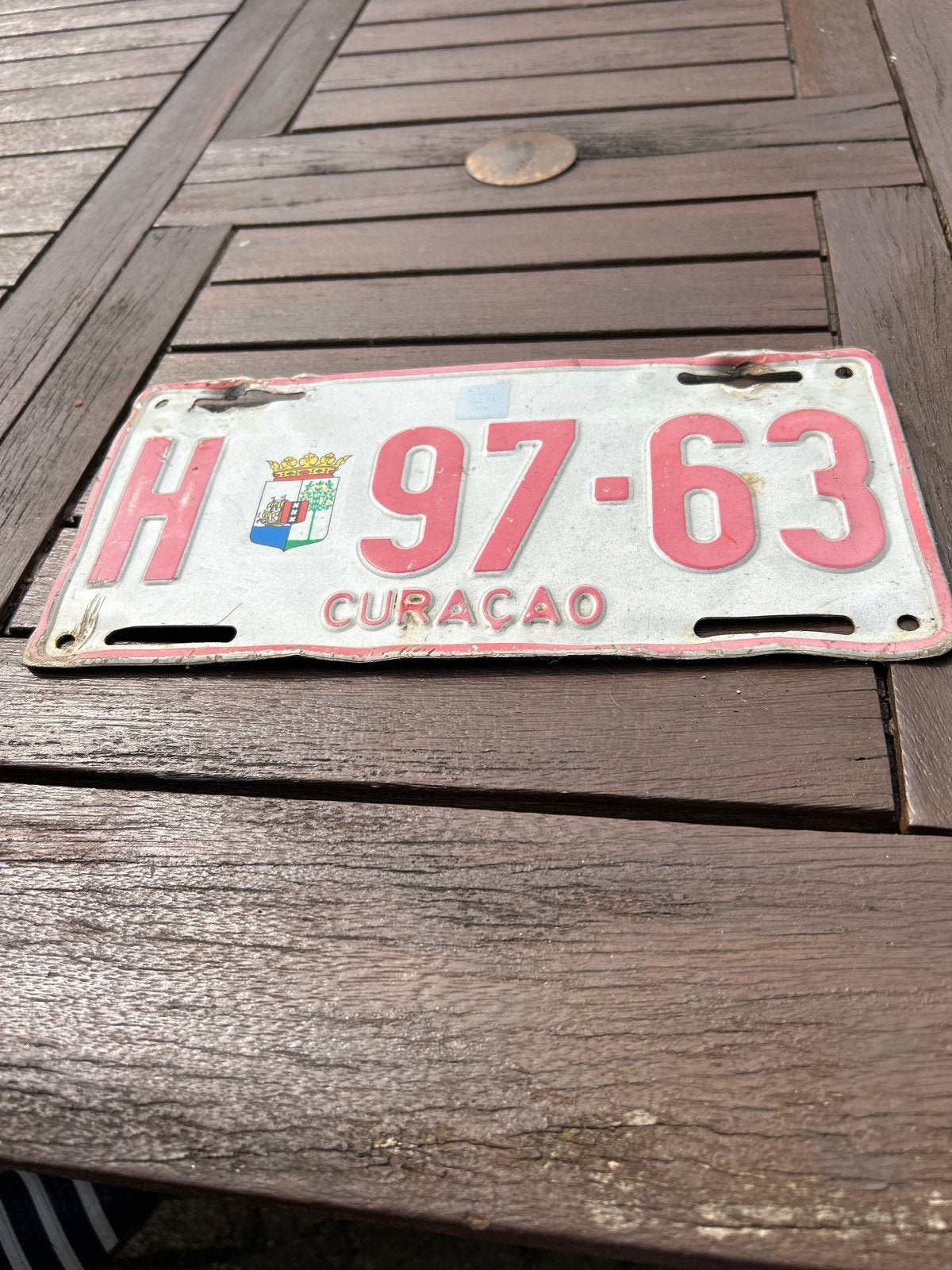 Oude Curacao Kentekenplaat H-97-63 - Vintage Auto Plaat, Ophalen of Verzenden, Gebruikt, Overige automerken