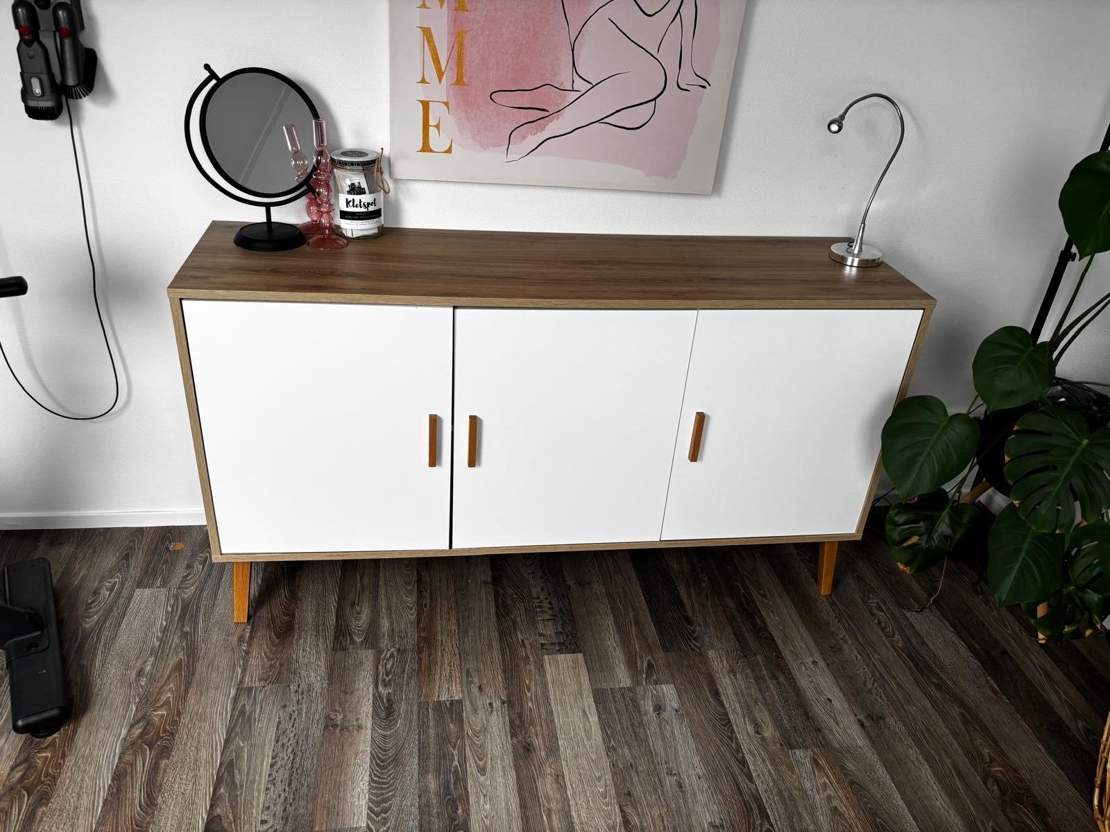Modern Dressoir met 3 Deuren - Wit en Houtkleurig, Ophalen, Gebruikt, 150 tot 200 cm, 25 tot 50 cm