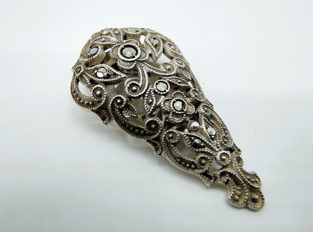 Zilveren clip broche met markasiet, Info@zilverwebsite.nl, Zo goed als nieuw, Zilverwebsite.nl, Postbus 112