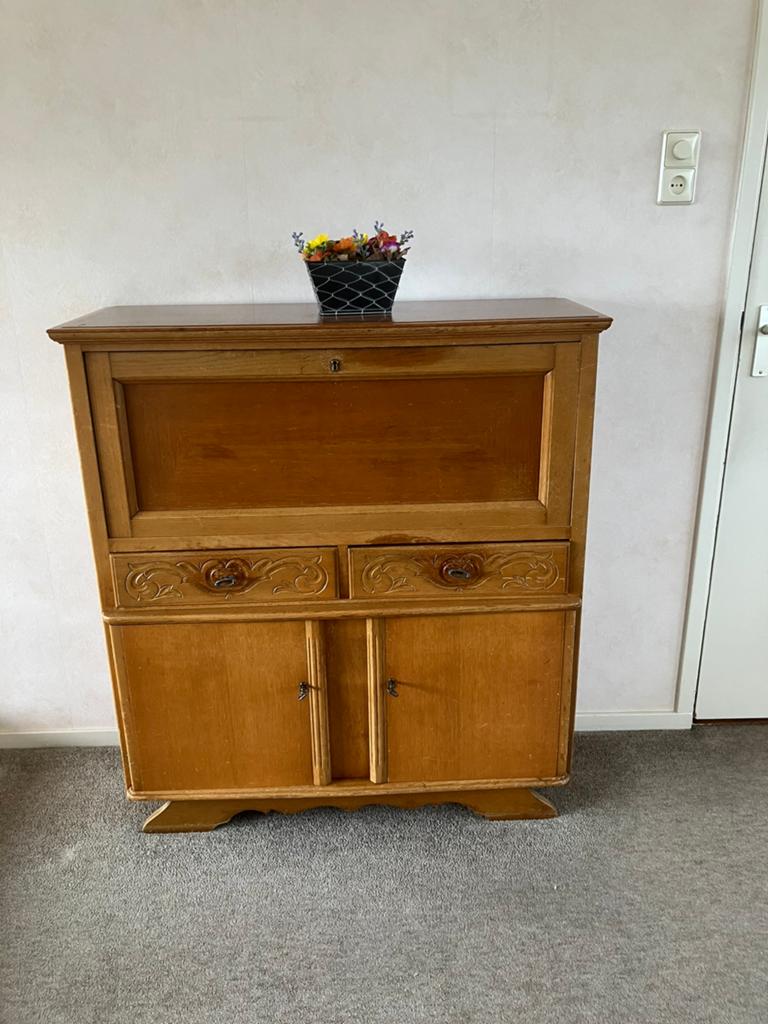 Vintage houten secretaire met lades en kastjes, Antiek en Kunst, Antiek | Meubels | Kasten, Ophalen