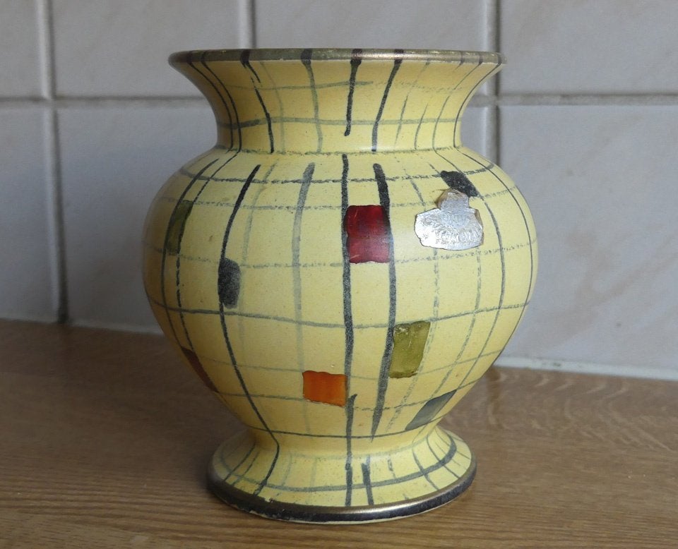 Bay 560-12 Milano vintage vaas geel West-Germany 1956, 12 cm, Gebruikt, Geel, Ophalen of Verzenden