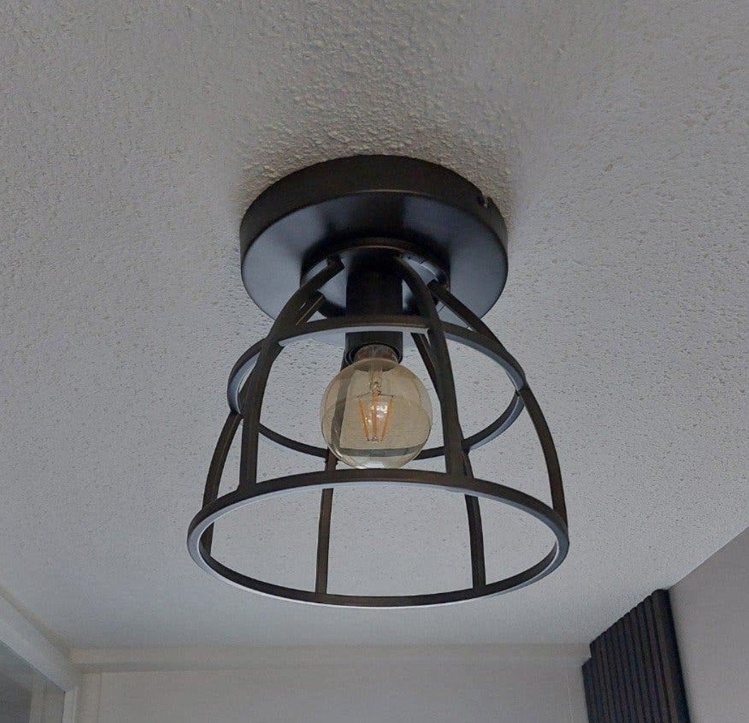 Industriële plafondlamp Thom antiek zwart - Sfeervol licht, Ophalen, Zo goed als nieuw, Industrieel, E27 (groot)