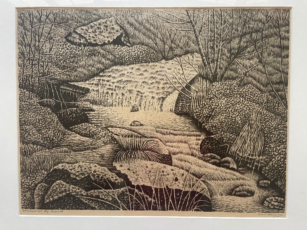 Ets Waterval bij Zürich van Sal Meijer, Ets, Ophalen of Verzenden, Gesigneerd, Landschap