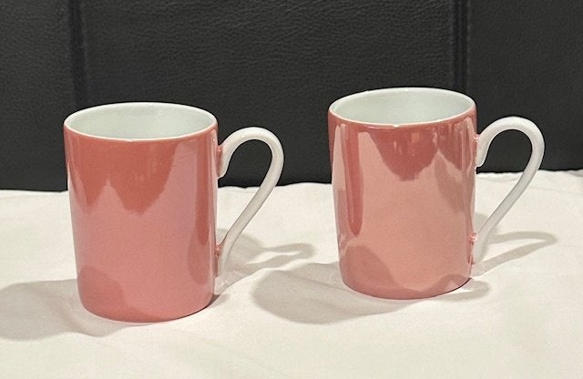 2x retro XL mok/beker emaille roze, Douwe Egberts Royal Raja, Ophalen, Gebruikt, Mok, Overige stijlen