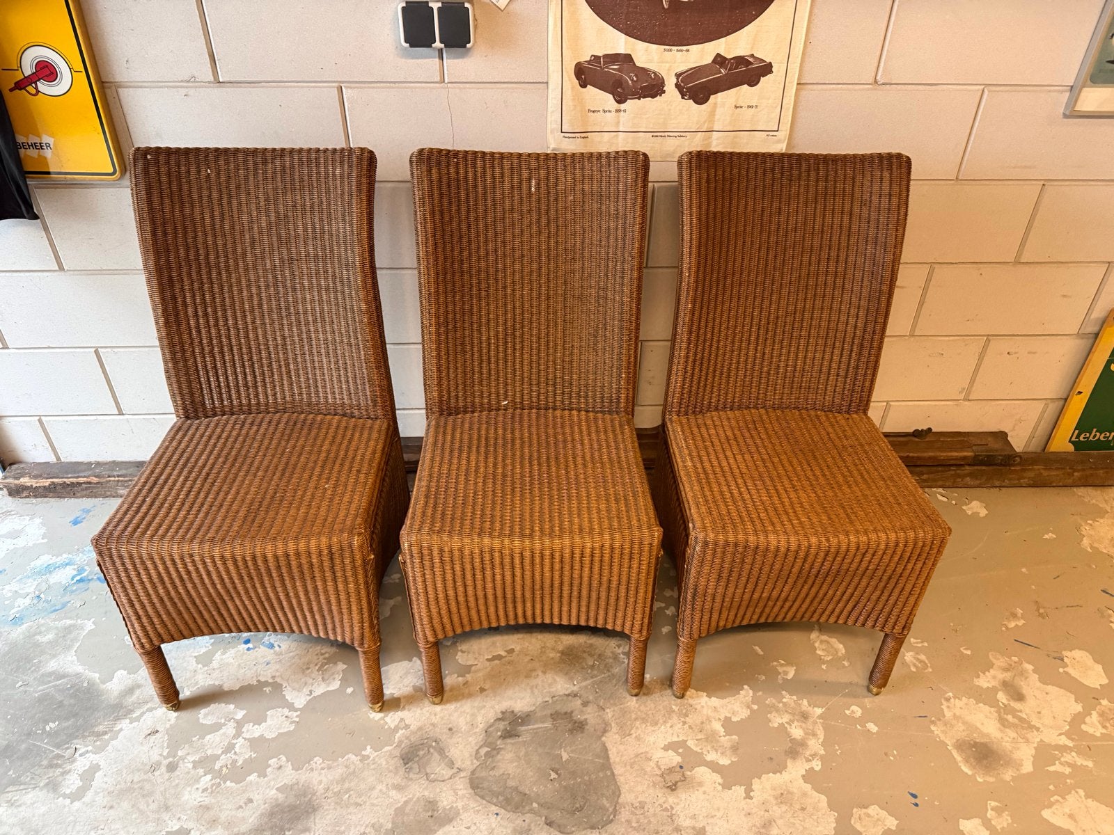 Originele oude 3 Loyd Loom stoelen in goede staat., Huis en Inrichting, Stoelen, Ophalen, Gebruikt, Riet of Rotan, Drie
