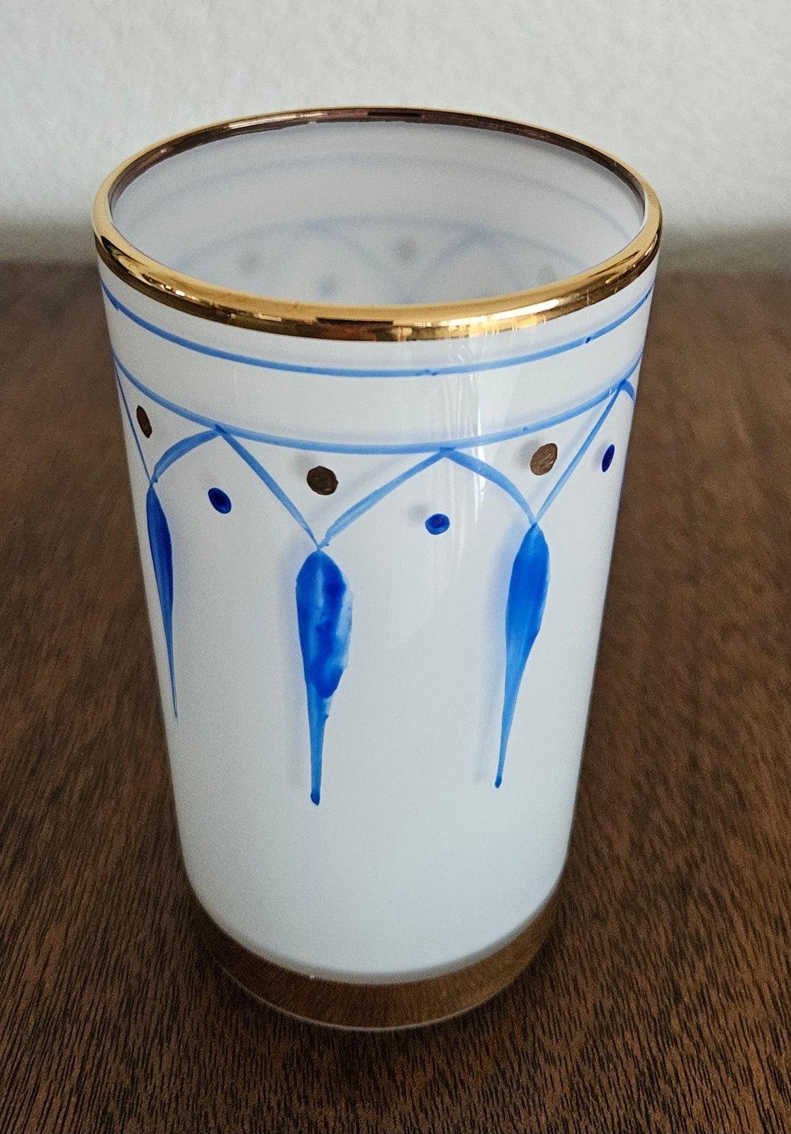 Vintage Arcopal France Opaline Glas met Blauw/Goud Patroon, Ophalen of Verzenden