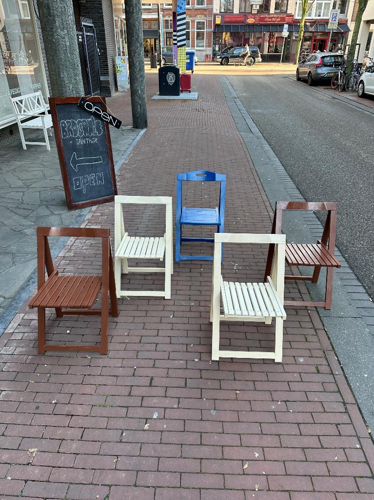 Vintage design Aldo Jacober klapstoelen, houten stoelen, Ophalen, Gebruikt, Overige kleuren, -