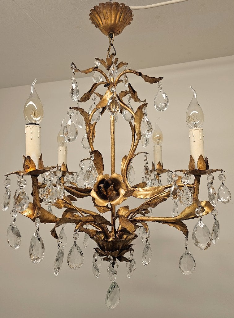 Chique antieke LUCHTER 4-lichts lamp / 67 kristallen pegels, Ophalen