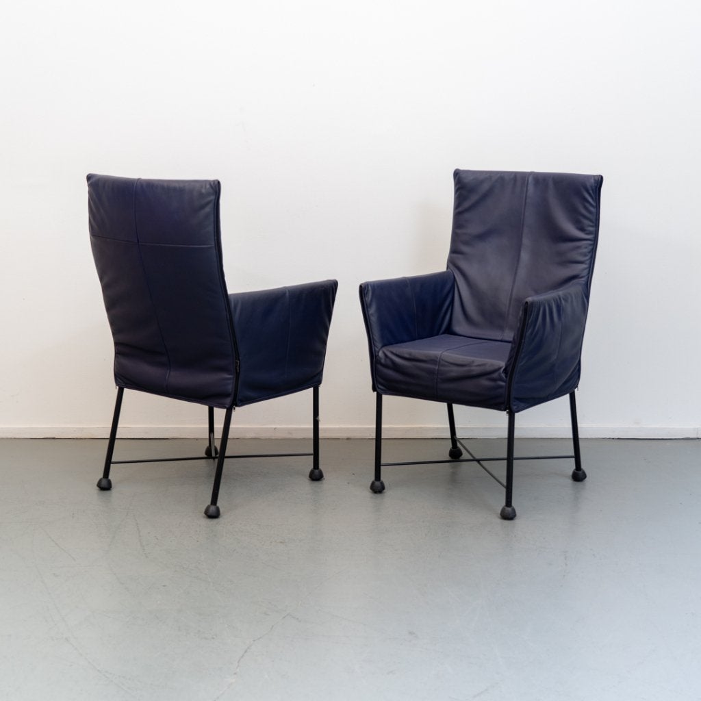 Montis Chaplin stoelen - blauw leder - op doppen, Huis en Inrichting, Stoelen, Niet ingevuld, Zo goed als nieuw, Niet ingevuld
