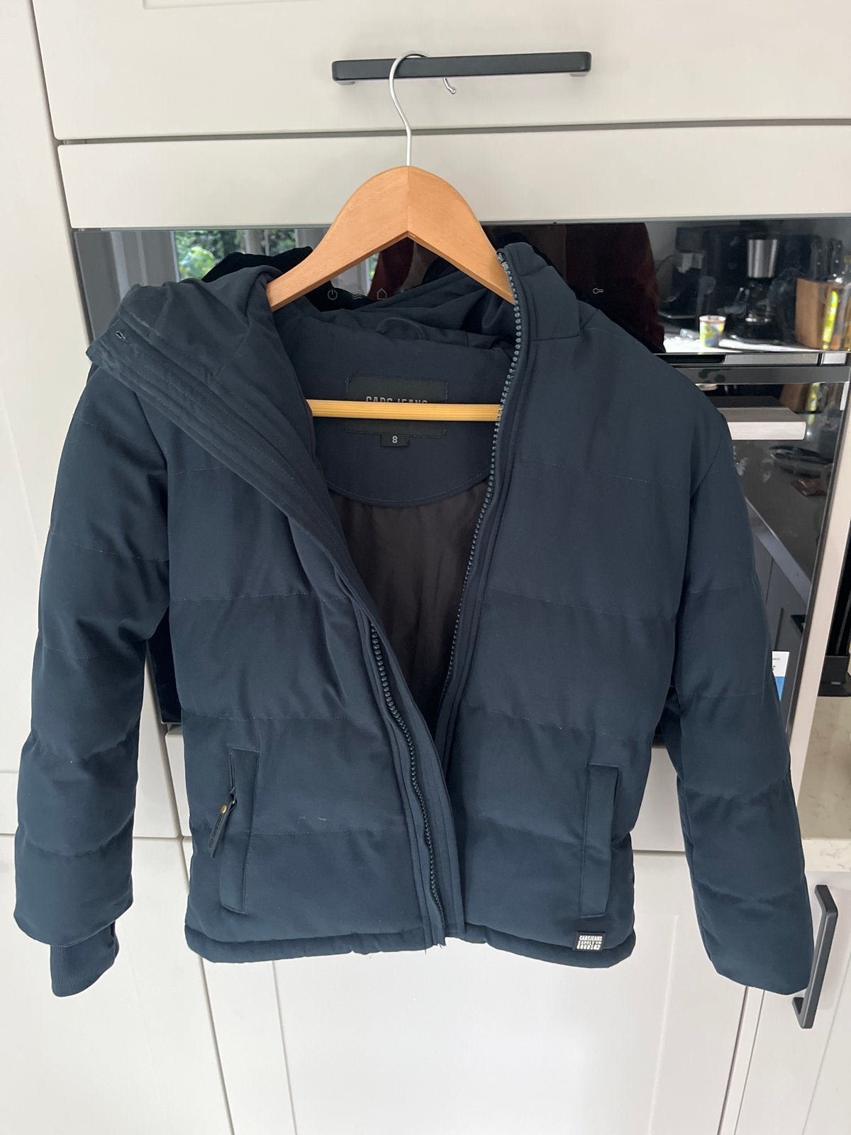 Donkerblauwe Cars Jeans winterjas maat 140, Ophalen, Zo goed als nieuw, Jongen of Meisje, Jas