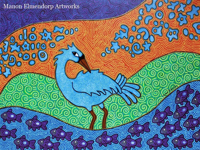 60x80cm Uniek Handgeschilderd Schilderij "Blue Riverbird"', Antiek en Kunst, Ophalen of Verzenden, Gelakt/vernis, Acrylverf, Dieren
