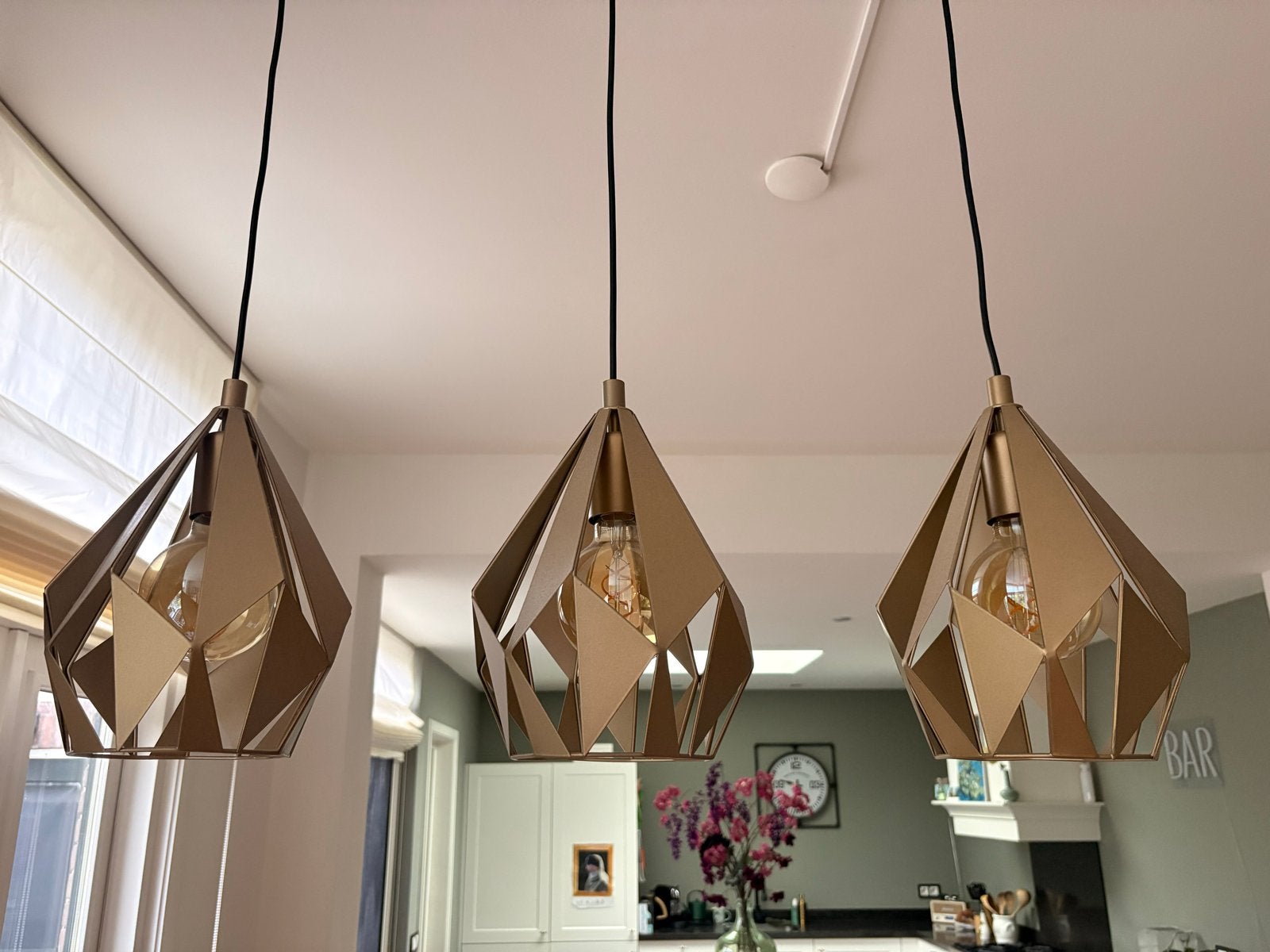 EGLI Hanglamp 3-lichts goudkleurig, Ophalen, Zo goed als nieuw, Metaal, E27 (groot)