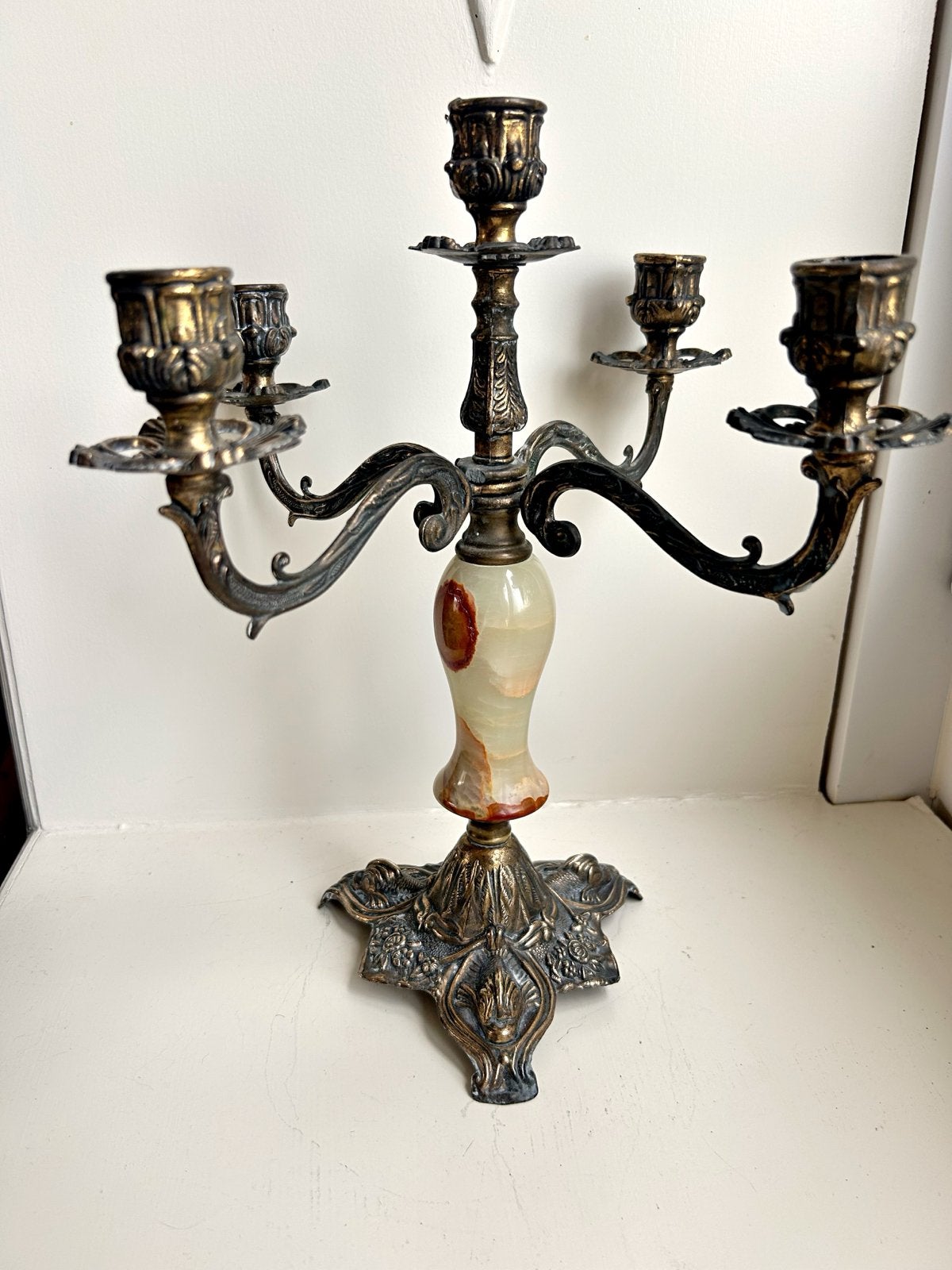 Antieke kandelaar met 5 armen - 75 jaar oud, Antiek en Kunst, Antiek | Kandelaars, Ophalen of Verzenden, Koper of Brons