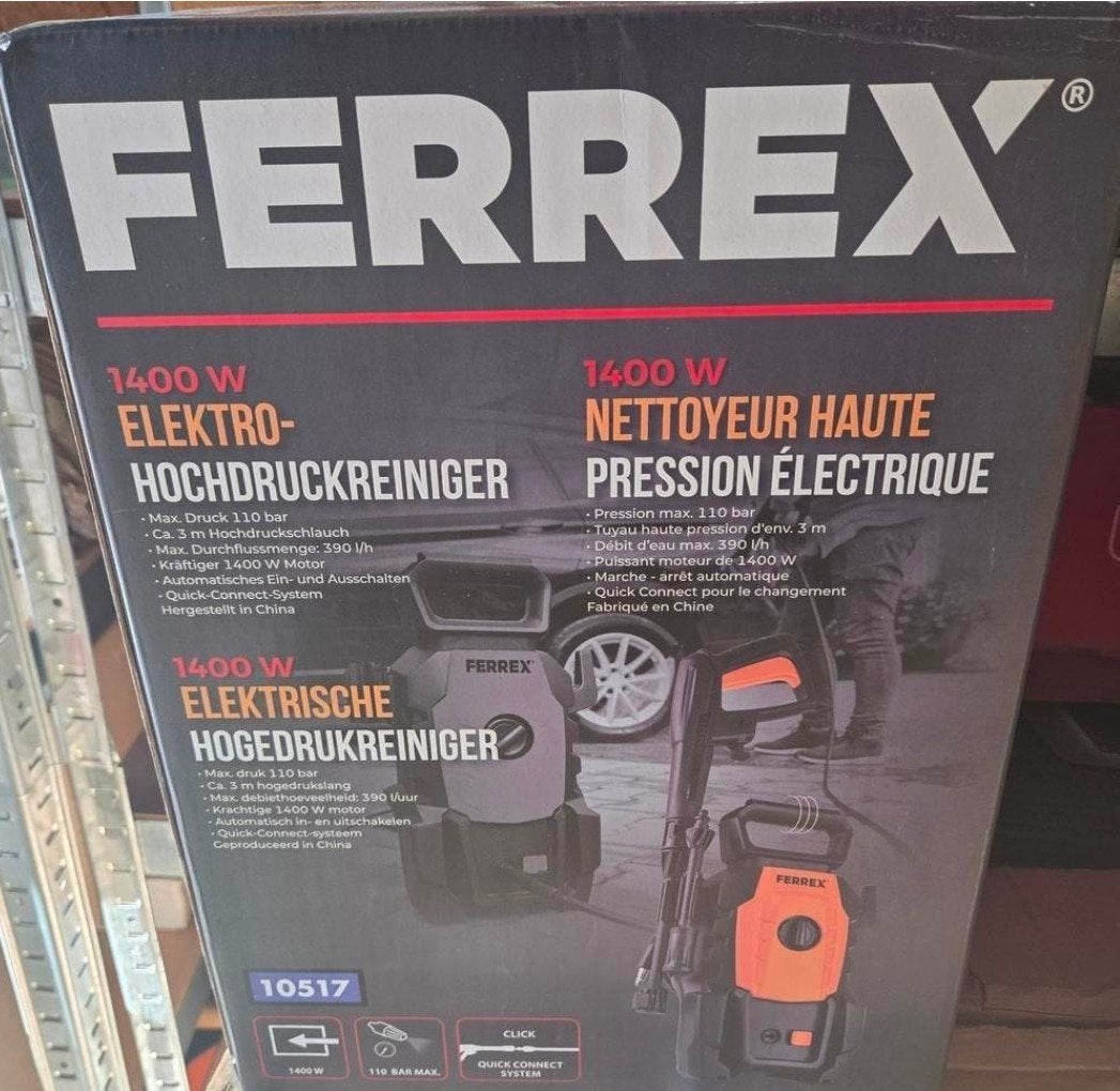 Ferrex 1400W Elektrische Hogedrukreiniger - Max 110 Bar, Tuin en Terras, Hogedrukreinigers, Ophalen, Ferrex, Met autostop en -start