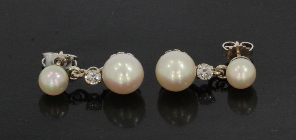 Grote diamanten parel 14k gouden set oorbellen luxe vintage, Sieraden, Tassen en Uiterlijk, Antieke sieraden, Ophalen of Verzenden