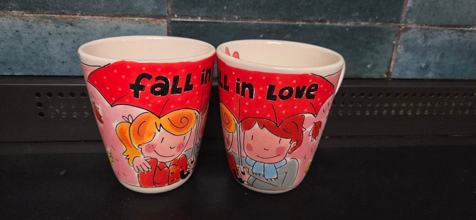 Set van 2 'Fall in Love' mokken, Ophalen, Gebruikt, Overige merken, Keramiek