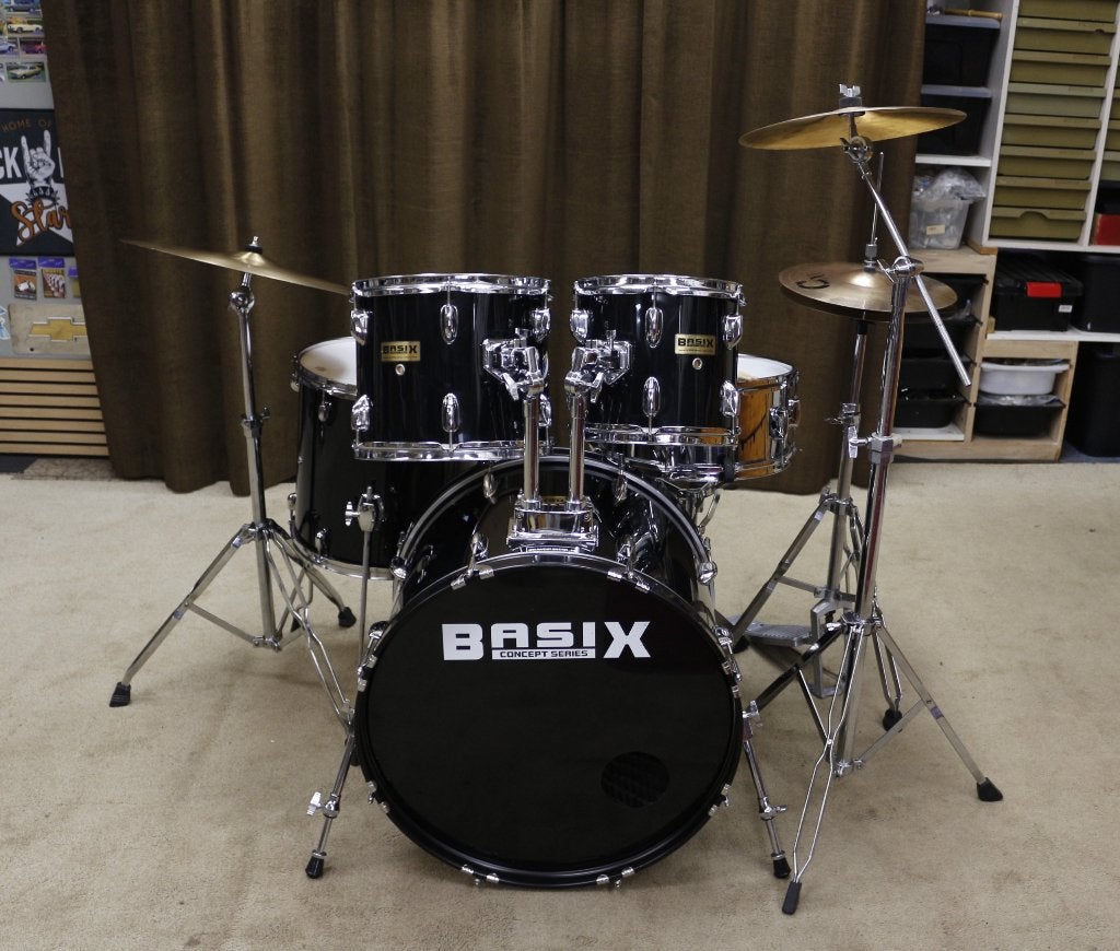 drumstel: basix zwart 22/10/12/14/14sn bekkenset, Gebruikt, Jouwdrumstel@gmail.com, Ophalen, Overige merken